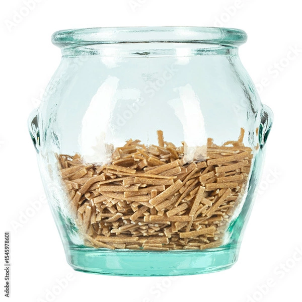 Obraz Glass jar filled raw pasta isolated on white background. File contains clipping path.