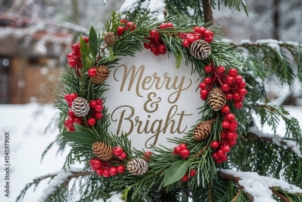 Fototapeta christmas wreath on a wooden background