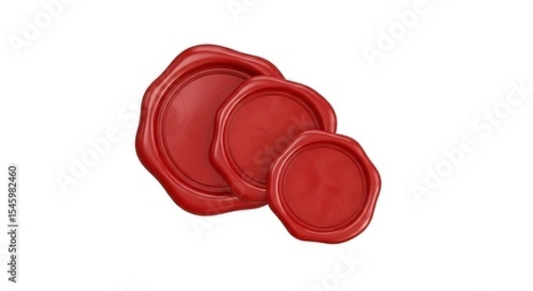 Fototapeta Sealing fate Three vibrant red wax seals each whispering secrets of commitment promise and legacy against a crisp white
