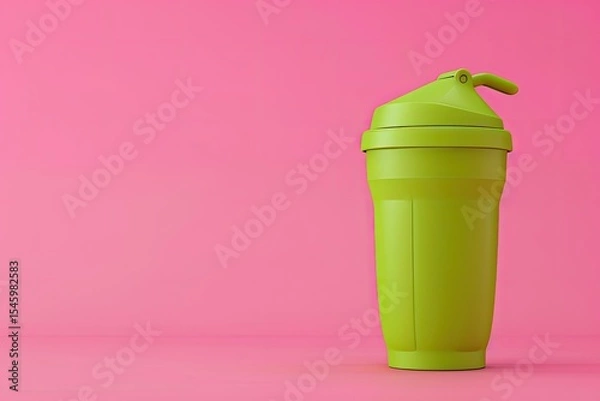 Fototapeta 3D Render of a Green Sports Shaker with a Green Cap on a Pink Background