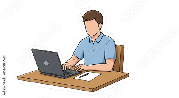 Fototapeta Cartoon Illustration of Person Working on Laptop at Desk