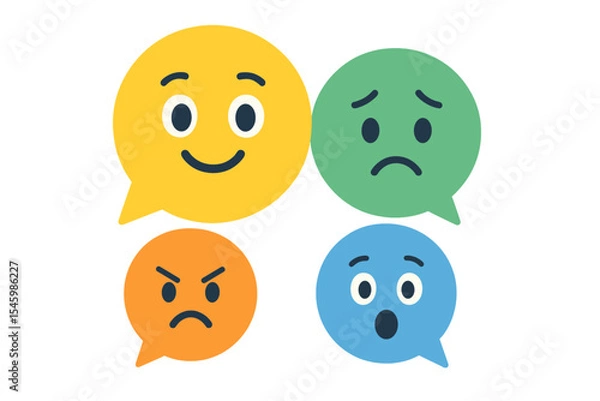 Fototapeta Colorful emoticons expressing various emotions on a white background for use in communication and social media