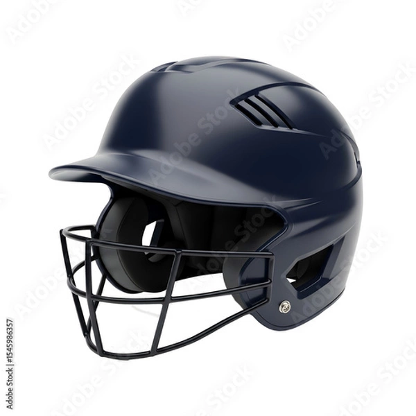 Obraz A navy blue baseball helmet with a faceguard, designed for safety in sports. The helmet has a sleek, modern design and is shown on a transparent background.