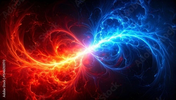 Obraz 赤と青のエネルギーが交錯する衝撃的な瞬間　ダイナミックな対決構図
