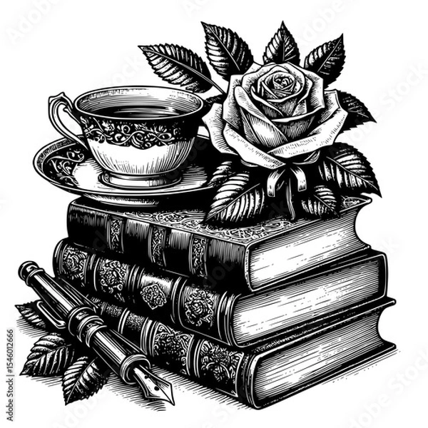 Obraz cup of coffee and books