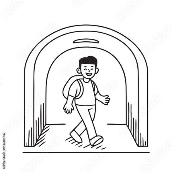 Fototapeta A person with a backpack strolling beneath an underpass