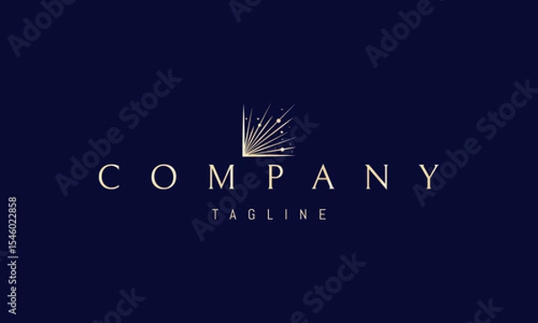 Fototapeta Vector golden logo with an abstract image of an explosion of light with particles.