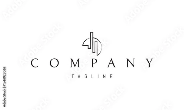 Fototapeta Vector logo with an abstract image of city house silhouettes at dawn.