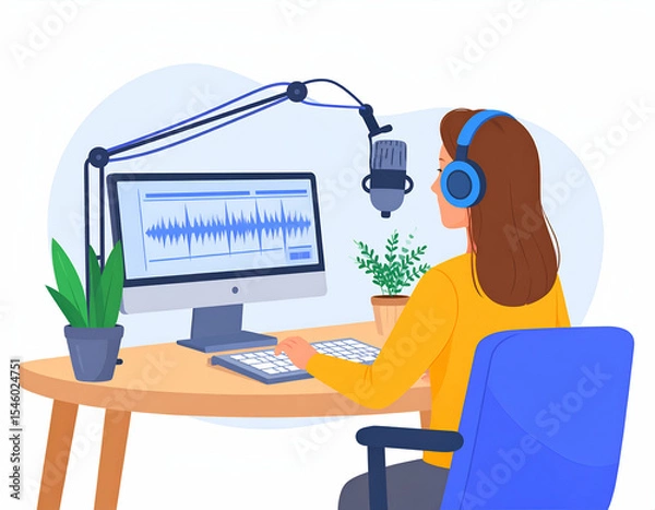 Fototapeta voice actor in studio recording animated film lines