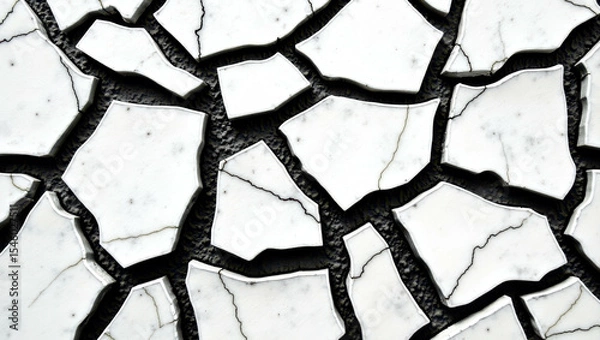 Fototapeta Striking cracked pattern in bold black and white. Dramatic visual impact for artistic applications. Perfect for graphic design and modern decor. Adds edgy sophistication to any setting.