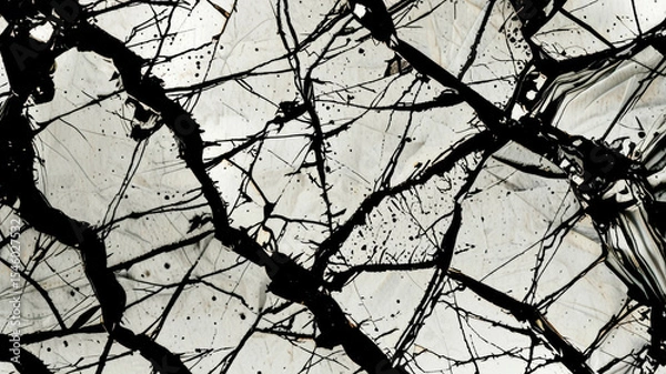 Fototapeta Striking fractured surface pattern in bold contrast. Dramatic design for artistic expression. Ideal for modern decor and creative projects. Perfect for stylish backgrounds and visual impact.
