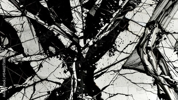 Fototapeta Striking fractured surface pattern in bold contrast. Dramatic design for artistic expression. Ideal for modern decor and creative projects. Perfect for stylish backgrounds and visual impact.