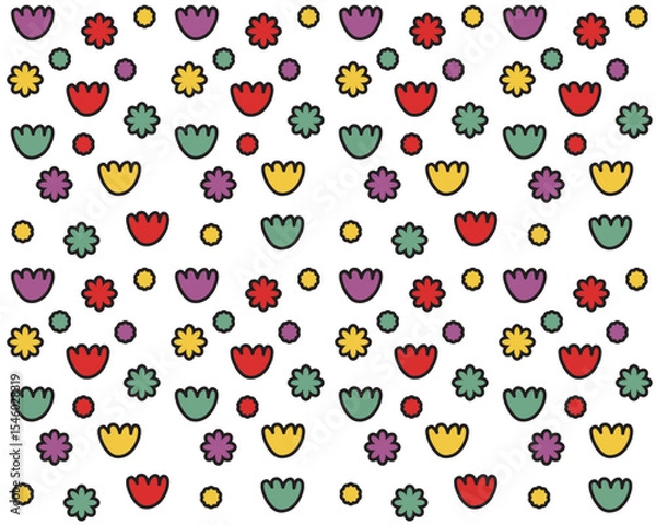 Obraz Abstract flowers seamless pattern, pop art style colorful flowers background