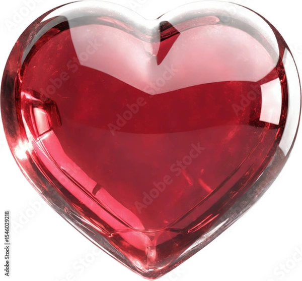 Fototapeta Modern glassmorphism heart icon with a glossy red gradient and translucent details, set on a transparent background. Perfect for digital love-themed designs, websites, mobile apps, and UI projects.