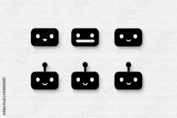 Fototapeta Creative black smiley faces depicted in an abstract arrangement on textured white background showcasing playful expressions and evoking a sense of digital communication and interaction with