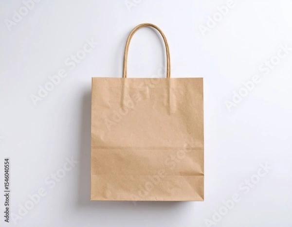 Obraz Simple brown paper bag with twisted handles against a clean white background