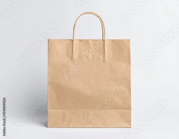 Obraz Simple brown paper shopping bag with handles on a white background