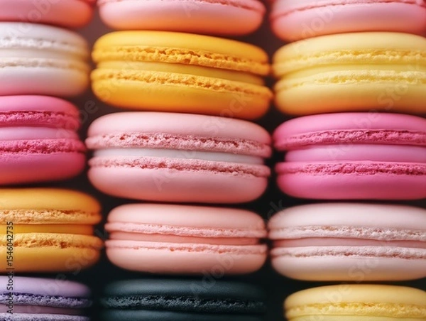 Fototapeta Colorful macaron assortment in an artistic display showcasing delightful pastry perfection highlighting vibrant flavors and textures creating an enticing visual experience of gourmet