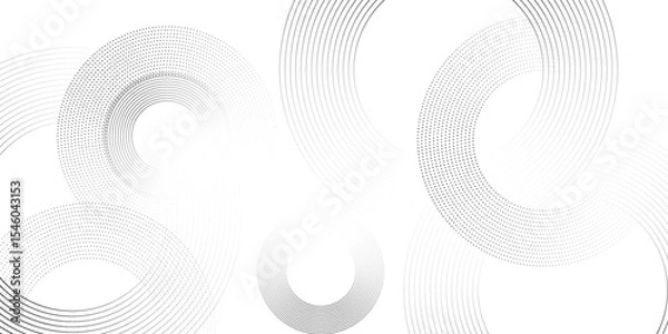 Fototapeta White abstract minimalist background with circle lines and dot pattern.