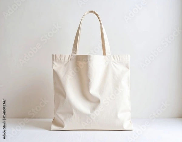 Obraz Simple CreamColored Canvas Tote Bag on White Surface Studio Shot