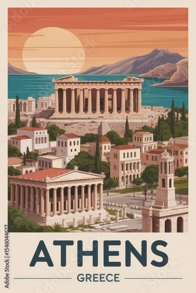 Obraz Vintage Travel Poster of the Acropolis and Parthenon in Athens, Greece

