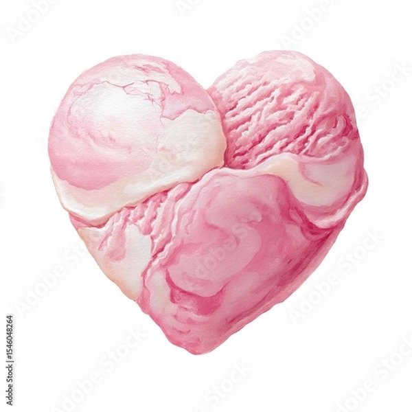 Fototapeta National Ice Cream Day a heart-shaped ice cream clipart, romantic dessert element, watercolor style, pink tones, isolated on white background