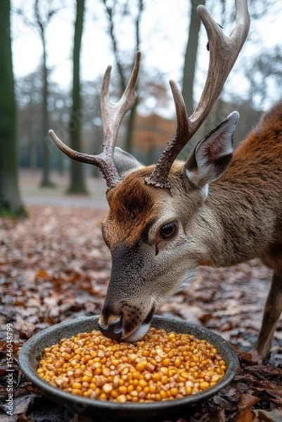 Fototapeta Deer Feeding on Corn in Forest Setting