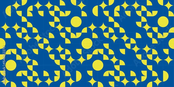 Fototapeta Geometric pattern with quarter circles and stars on blue background