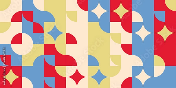 Fototapeta Abstract background with red, blue and yellow circles and stars