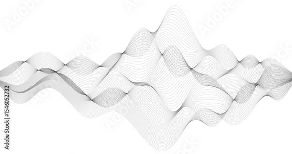 Fototapeta Chaotic sound tracks waves of particle on a white background Geography grid 3d illustration