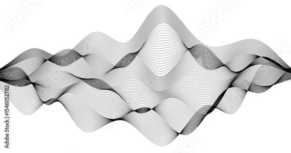 Fototapeta Abstract backdrop with monochrome wave Chaotic lines on white background Modern technology design background