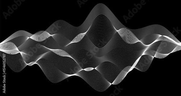 Fototapeta White Horizon Chaotic Abstract sound track waves 3d grid vector illustration on a black background technology design