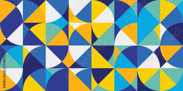Fototapeta Seamless geometric pattern with yellow, blue, and green circles