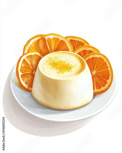 Fototapeta delightful dessert featuring creamy panna cotta topped with orange slices, perfect for refreshing treat