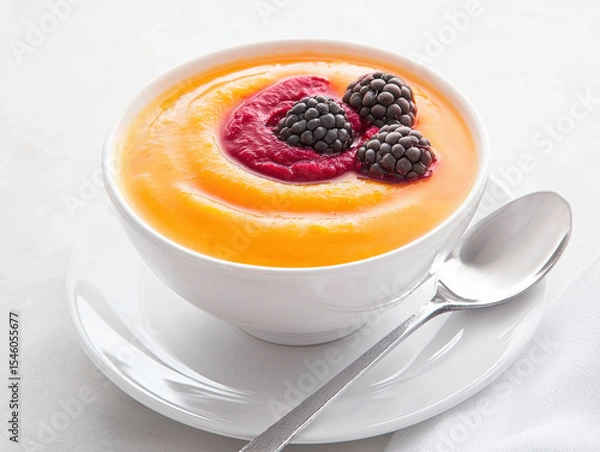 Fototapeta delicious bowl of vibrant fruit puree with blackberries, showcasing colorful presentation that delights senses
