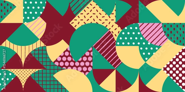Fototapeta Geometric pattern with retro shapes and dotted textures