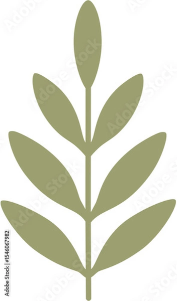 Obraz Boho Green Leaf Clipart – Minimalist Botanical Branch Illustration in Earth Tone for Decor and Design