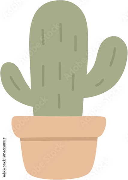 Obraz Boho Cactus Clipart – Minimalist Potted Cactus Illustration in Earth Tones for Modern Decor