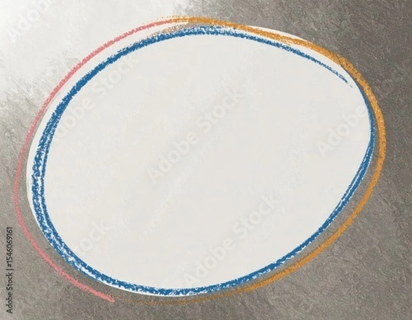Obraz Textured oval frame with pink blue and orange crayon lines on a gray background