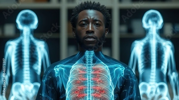 Fototapeta Man with overlayed x-ray of chest and lungs