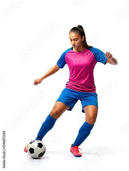 Fototapeta Soccer Player Controlling Ball-Control Action on White Background