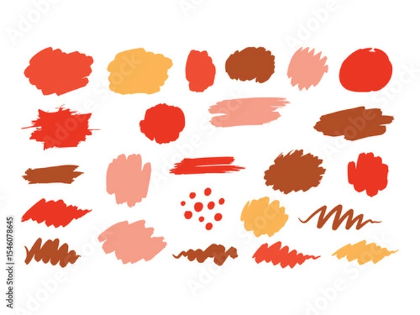 Fototapeta Artistic Hand Drawn Colorful Abstract Brush Stroke Shape Set Element