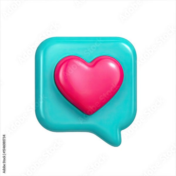 Fototapeta Pink Heart in Turquoise Speech Bubble 3D Render