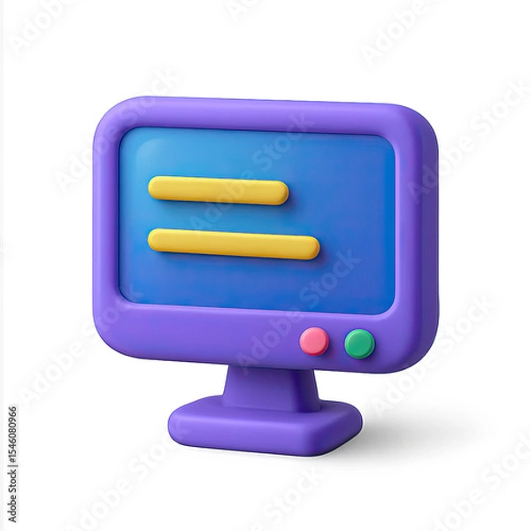 Fototapeta Purple 3D Monitor with Yellow Menu Icons on Dark Background