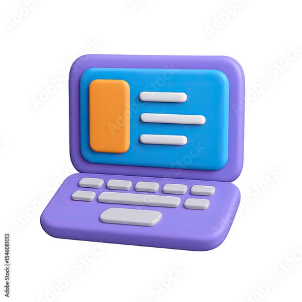 Fototapeta Purple 3D Render of a Laptop with a Colorful Interface on Dark Background