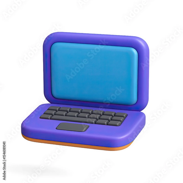 Fototapeta Purple and Blue 3D Render of a Laptop on Gradient Background