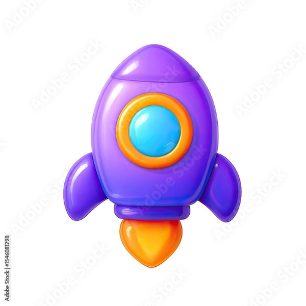 Fototapeta Purple Cartoon Rocket with Glowing Engine on Transparent Background