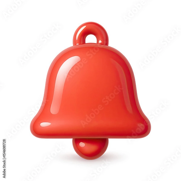 Fototapeta Red Shiny 3D Bell Notification Icon on Transparent Background