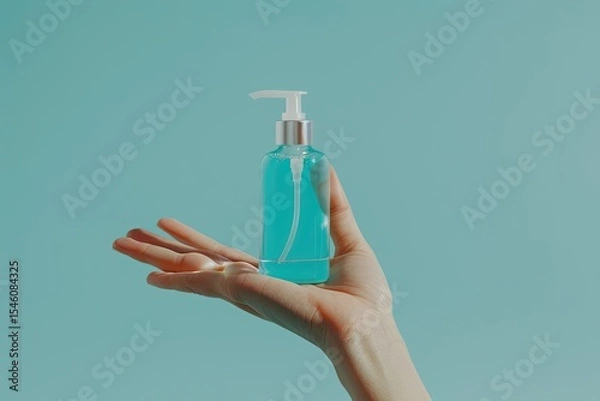 Fototapeta Ultra Quality Image of Front View of Hand Holding Hand Sanitizer Bottle