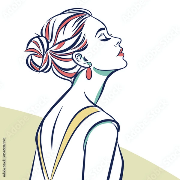 Obraz Modern portrait of a female with vibrant hair lines and abstract design perfect for fashion themes.